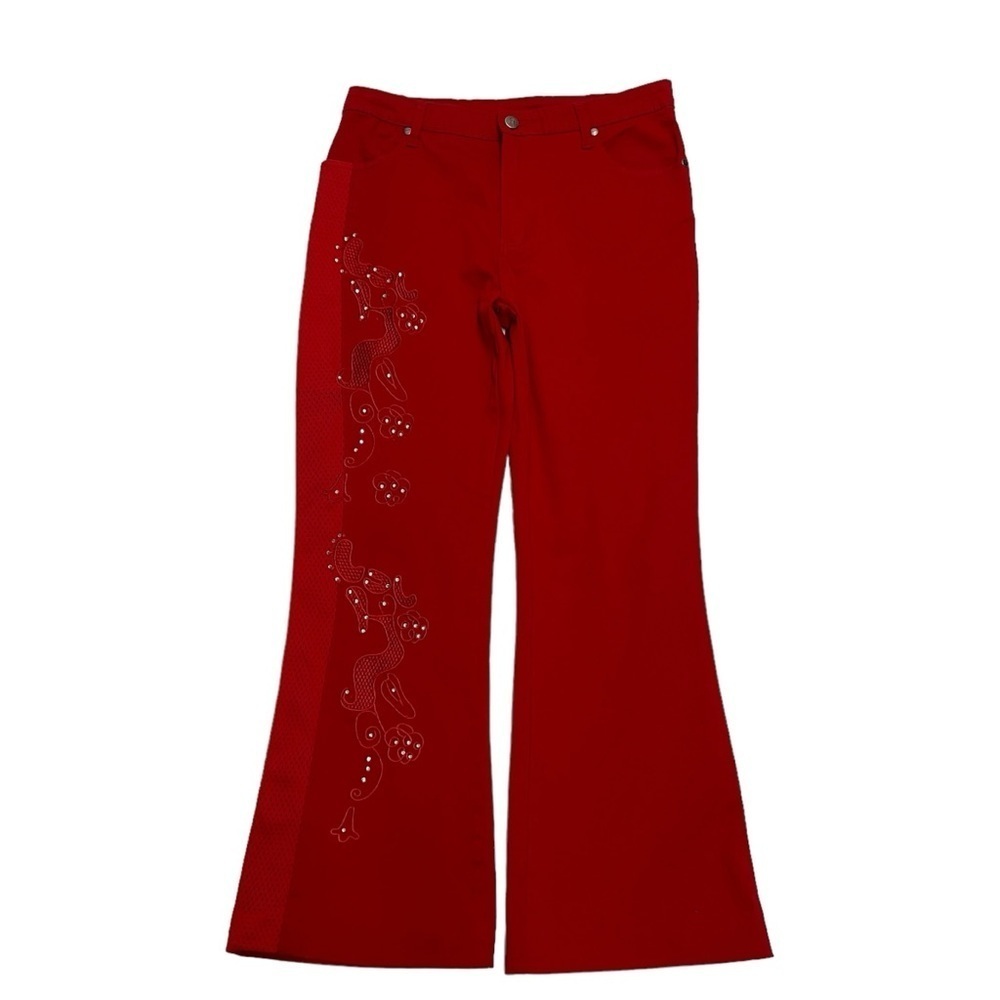 Spicy red jeans W30 L28 embellished mesh side Y2K flare